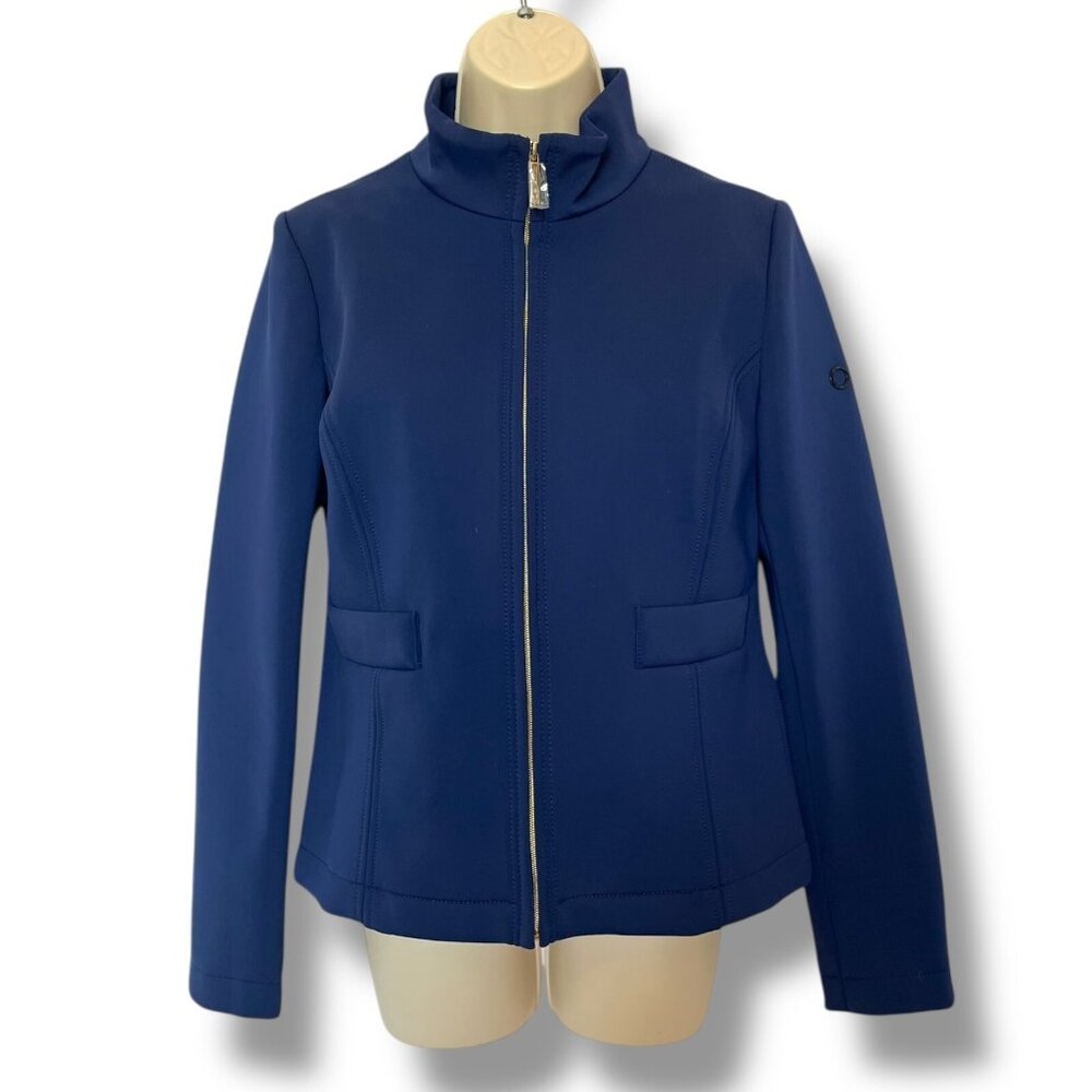 New UP TO BE  Italy 44 Scuba Knit Jacket Minimalist Navy Blue Soft Shell NWOT
